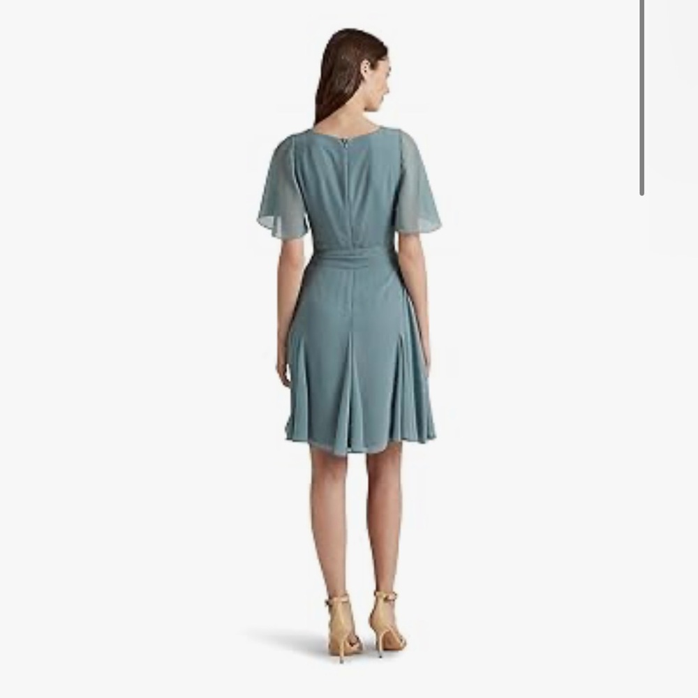 Lauren Ralph Lauren Womens Green Ruffled Chiffon Fit & Flare Dress NWT - Picture 10 of 12
